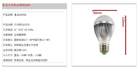 【led燈泡5w 高亮led節(jié)能燈E27螺口3w5w7wLED球泡燈照明led光源】?jī)r(jià)格,廠(chǎng)家,圖片,LED球泡燈,中山市賽派照明燈飾-